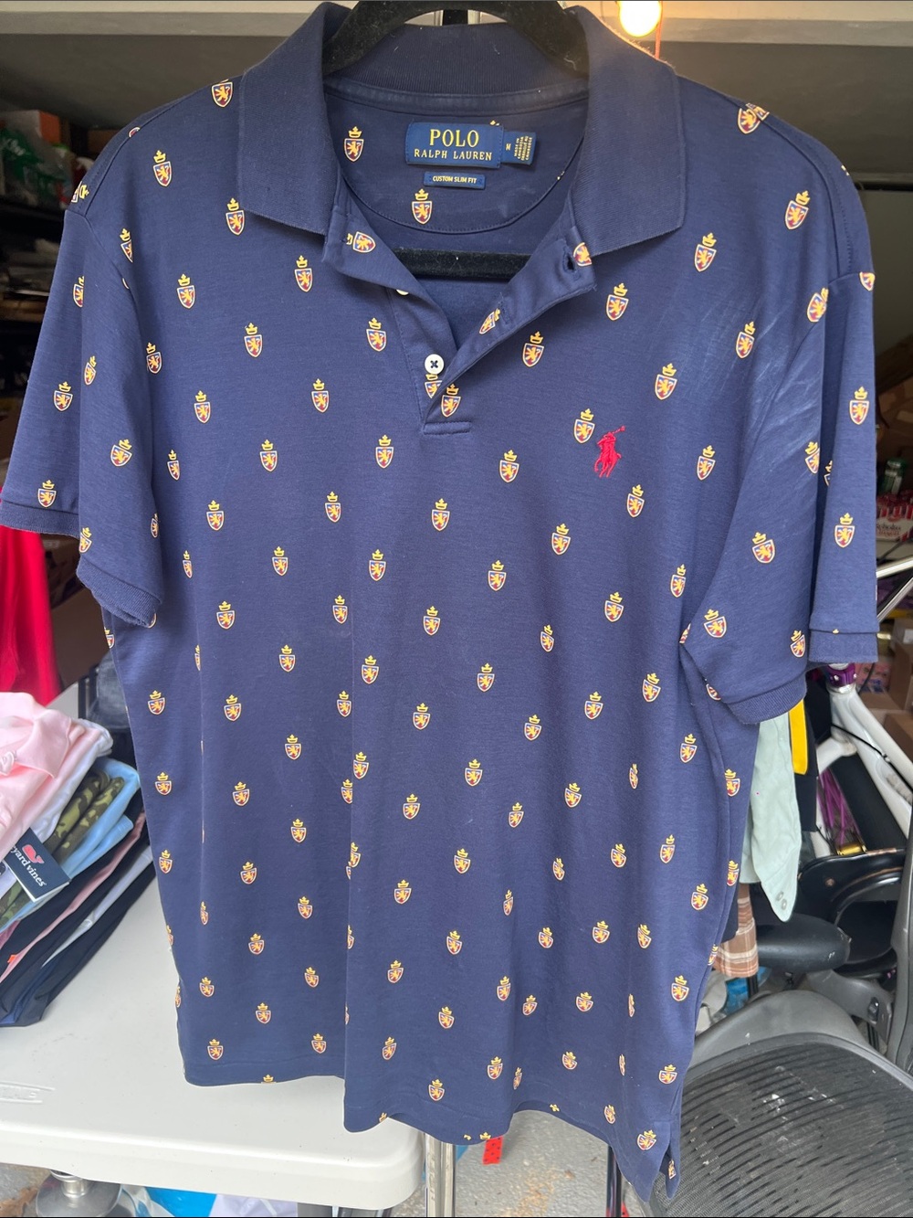 Polo by Ralph Lauren Navy Polo with Red Pony and Gold Crest Print